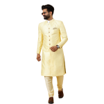 Stunning Light Yellow Banarasi Brocade Achkan for Men | Father-Son Combo | Pastel Sherwani | Grooms & Weddings | Jaipurio